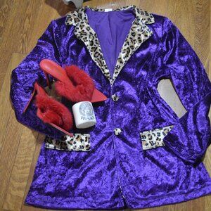 Spirit Purple Velvet Blazer with Leopard Trim